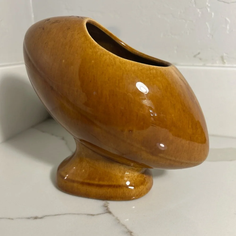 Brown Ceramic Football-Shaped Vase